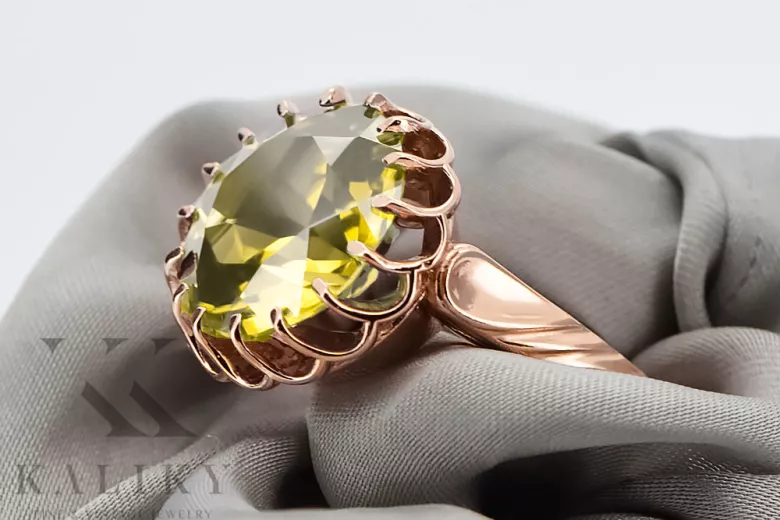 Ring Vintage Yellow Peridot Original Vintage 14K Rose Gold vrc035r